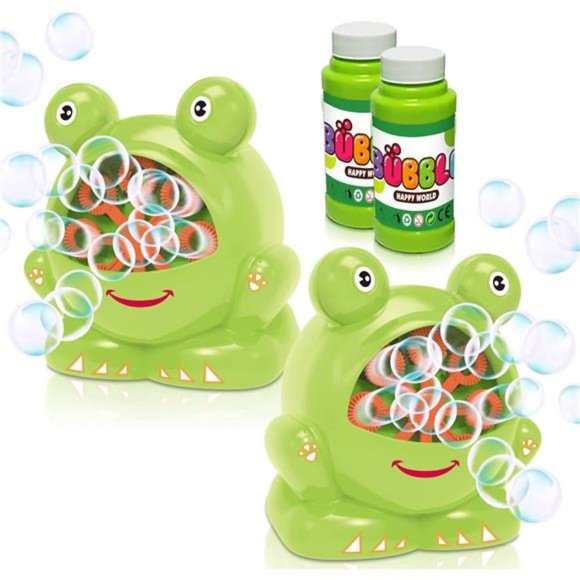 Frog Bubble Machine Set for Kids - 2 Pack - Includes 2 Bubbles Blowing Toys - Picture 1 of 6